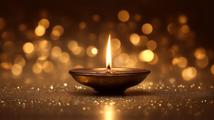 Traditional Diwali Oil Lamp with Glowing Flame