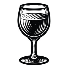 Elegant Wine Glass Illustration Displaying Rich Red Wine With a Golden Tint Standing Against a Plain White Background