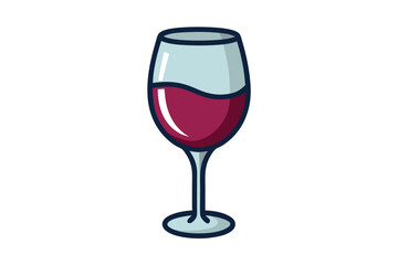 Elegant Wine Glass Illustration Displaying Rich Red Wine With a Golden Tint Standing Against a Plain White Background