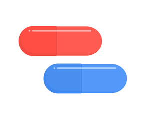赤と青のカプセルのイラスト- シンプルな薬やサプリメント･ドラッグ、医療や治療、選択肢のイメージ
