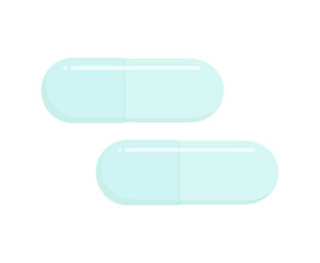 2個の水色のカプセルのイラスト- シンプルでかわいい薬やサプリメント･ドラッグ、医療や治療のイメージ