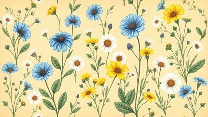 Romantic floral artwork of daisies and asters