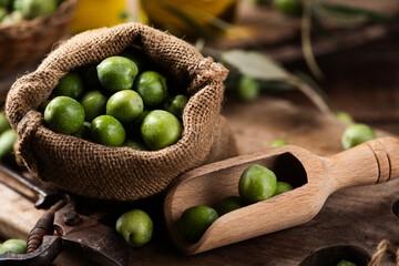 Olives on rustic table