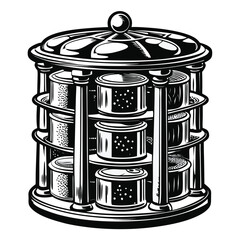 Whimsical Spice Rack Vector Illustration with Jars and Turquoise Stand Offering a Retro Culinary Theme