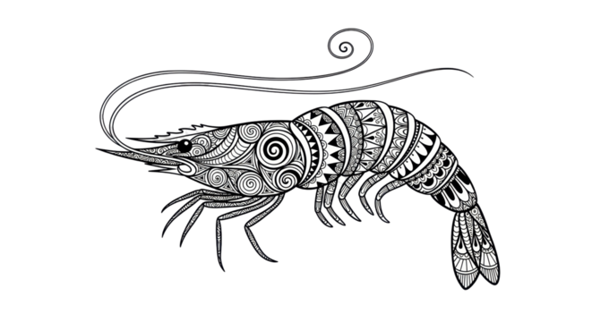 Isolated Shrimp Zentangle