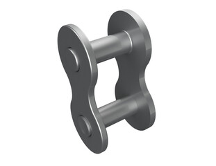 Robust Industrial Roller Chain Segment: Essential Mechanical Part for Heavy Duty Power Transmission and Engineering Systems. Strong Steel Links, Shiny Chrome Finish, Isolated on White for Design.