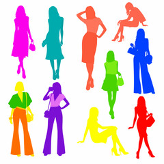 Set of woman silhouettes. Collection of fashion woman model silhouette.	