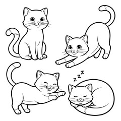 Cute cartoon adorable cat with flowers coloring pages for kids, vector outline illustration for children book design	