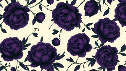 Decorative floral motif with violet peonies
