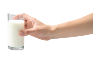  Hand Tilting Glass of Milk, Side Angle, isolated PNG