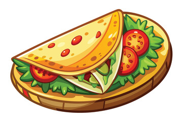 Delicious Cartoon Quesadilla with Fresh Tomatoes and Greens A Vibrant and Appetizing Culinary Illustration