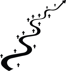 startup growth roadmap. black and white vector graphic of a rounded wavy line with incremental growth steps, illustrating startup phases