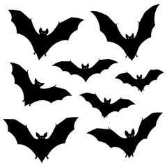 Silhouette Bats in Flight for Halloween and Nighttime Design
