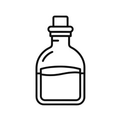 Minimalist outline icon of a small travel sized bottle on a white background