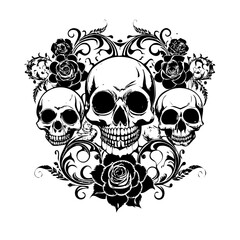 skull and flowers