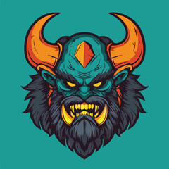 Angry Green Fantasy Monster Head Avatar Graphic for Merchandise T-Shirt	