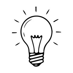 Black line art light bulb with glowing effect, suitable for ideas, innovation, creativity stock illustrations