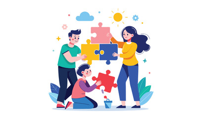 Diverse team collaborating to solve a complex puzzle together