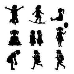 Silhouette Collection of Children Activity Poses, Playful and Energetic Actions