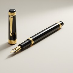 Elegant black and gold fountain pen with ornate cap and nib perfect for sophisticated writing experiences	