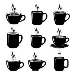 Collection of Black Silhouette Coffee Designs for Logos and Illustrations
