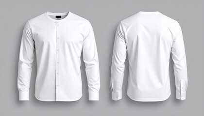 Realistic Rendered White Long Sleeve Mandarin Collar Shirt Apparel Mockup