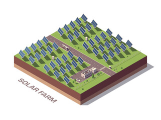 Isometric Solar Farm. Vector Illustration