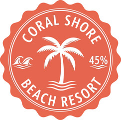 Coral shore beach resort vintage stamp palm tree tropical vacation emblem vector