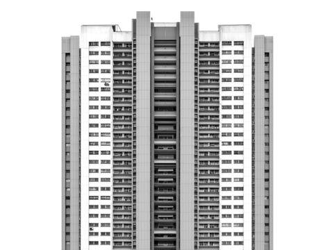 Modern High-Rise Building with Vibrant Pink Accents on Black isolated on a transparent background