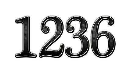 black metal 3d design of number 1236 on white background.