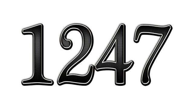 black metal 3d design of number 1247 on white background.