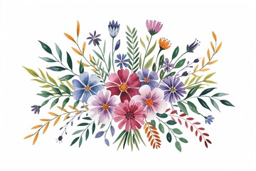 Watercolor Floral Bouquet Vibrant Wildflower Arrangement
