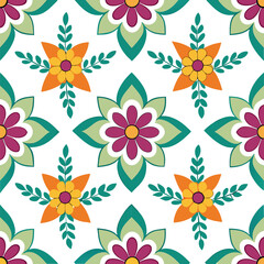 Retro Floral Pattern with Red Flowers and Green Leaves A Whimsical and Colorful Design Ideal for Various Creative Projects