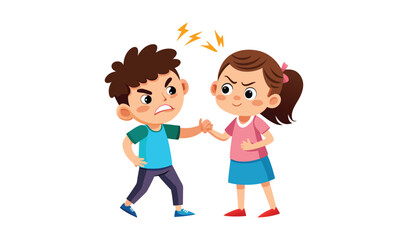 Two angry cartoon children fighting and arguing with each other