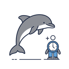 Fototapeta premium Dolphin with personified clock character