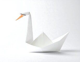 White origami swan on white background (1)