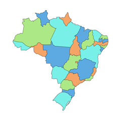 Colorful map of Brazil digital vector illustration design white background.