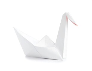 White origami swan on white background