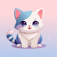 カワイイ子猫イラスト &ndash; 花と自然に囲まれた可愛いアニメ風デザイン