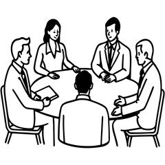 Business meeting around a table line art vector graphic