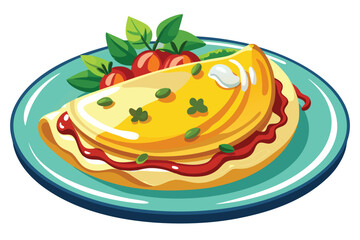 Delicious Omelette with Tomatoes and Greenery A Cartoon Culinary Delight Ready to Serve