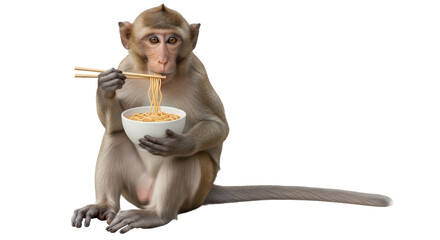 Isolated Monkey Eating Noodles