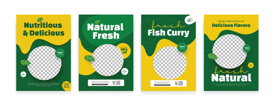 Green Healthy Food Flyer Template Bundle, Natural and Organic Restaurant Menu Poster Design