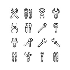 A set of black and white vector icons for web design including symbols for people, business, and construction