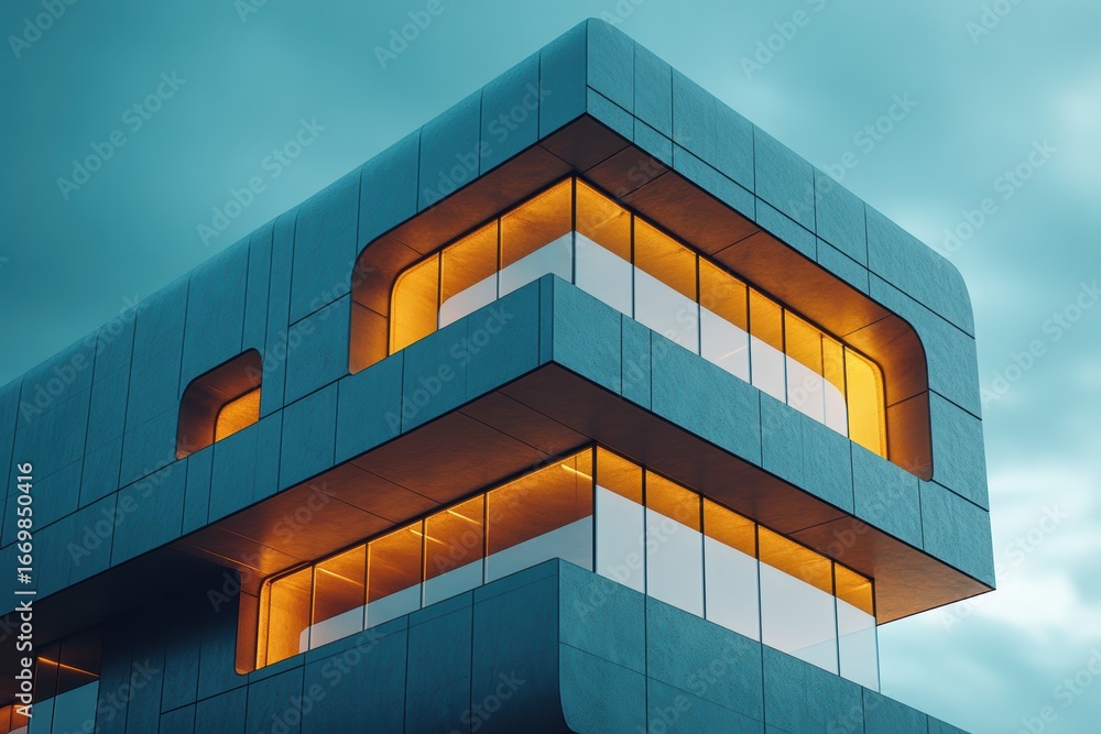 Poster geometric building design showcasing unique angles and modern architecture