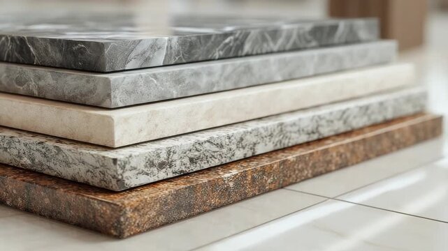 Selection of different marble textures samples for interior design showcase