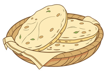 Delicious Stack of Indian Paratha Flatbreads Garnished with Herbs on a Wooden Plate Vector Illustration