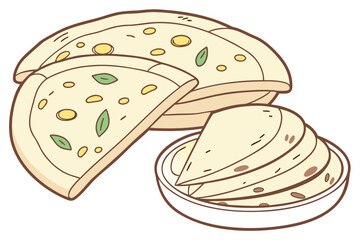 Delicious Stack of Indian Paratha Flatbreads Garnished with Herbs on a Wooden Plate Vector Illustration
