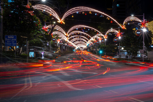 Beautiful Singapore Orchard Road street light-up during the Christmas festive season. Tropical country Christmas street light up.