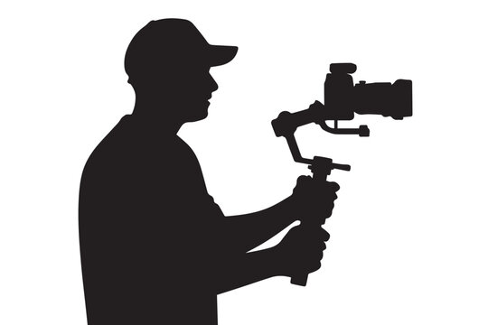abstract silhouette illustration of photographer cine operator with dslr and gimbal for steady video production